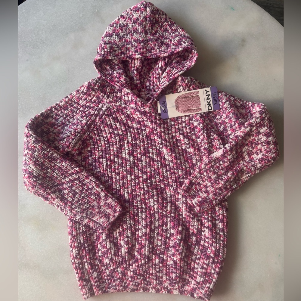 DKNY Pink Multi Knit Hooded Sweater